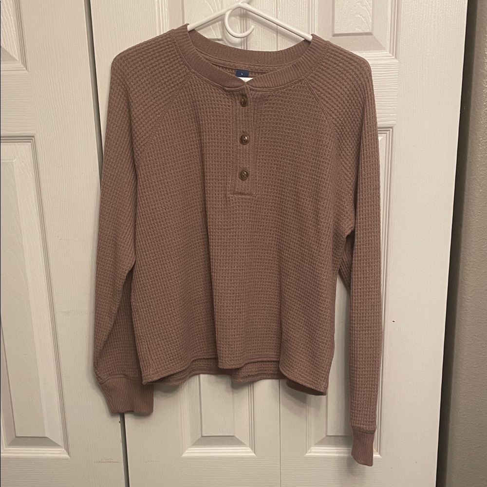Old Navy Women's Button Down Waffle Knit Top - Brown